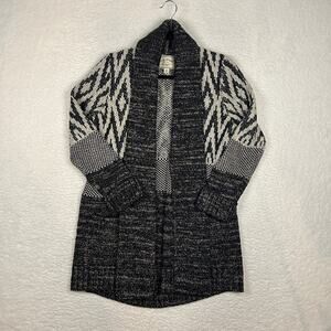 Lucky Brand Size M Stargazer Sweater Cardigan Black White Wool Blend Pockets *TF